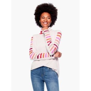 Nic + Zoe Pink Stripe Long Sleeve Vital Knit Turtleneck Pullover Sweater Medium